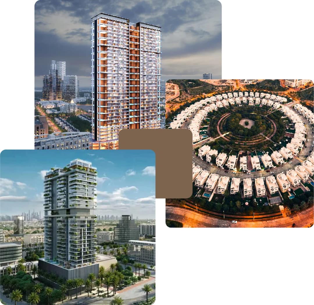 Tall buildings and circular housing complex view
