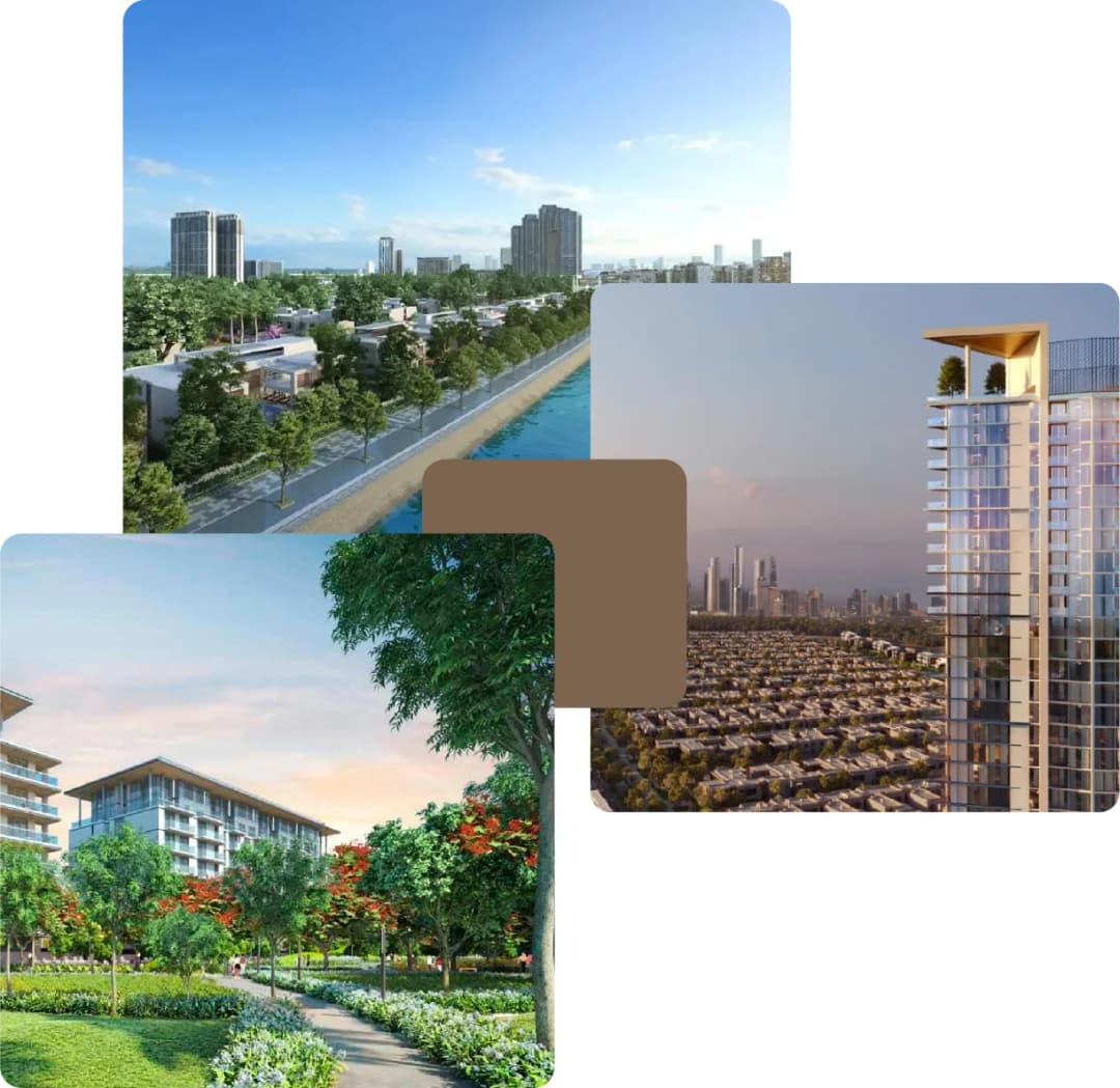 Urban residential views with green walkways