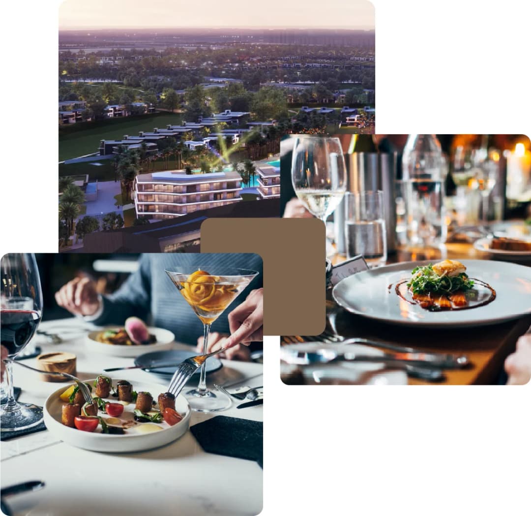 Luxury dining and residential night cityscape