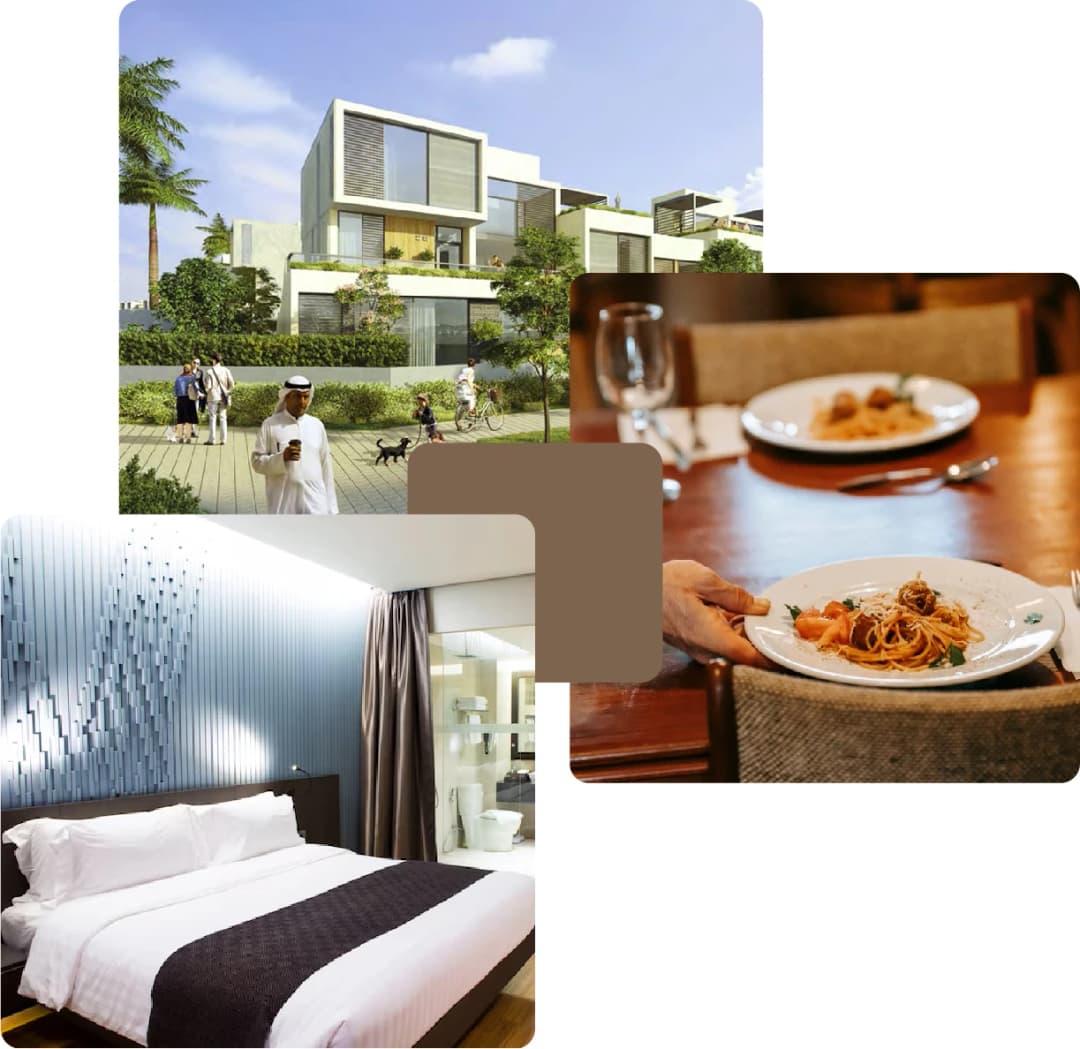 مجتمع سكني مع خيارات تناول الطعام وإقامة فندقية
