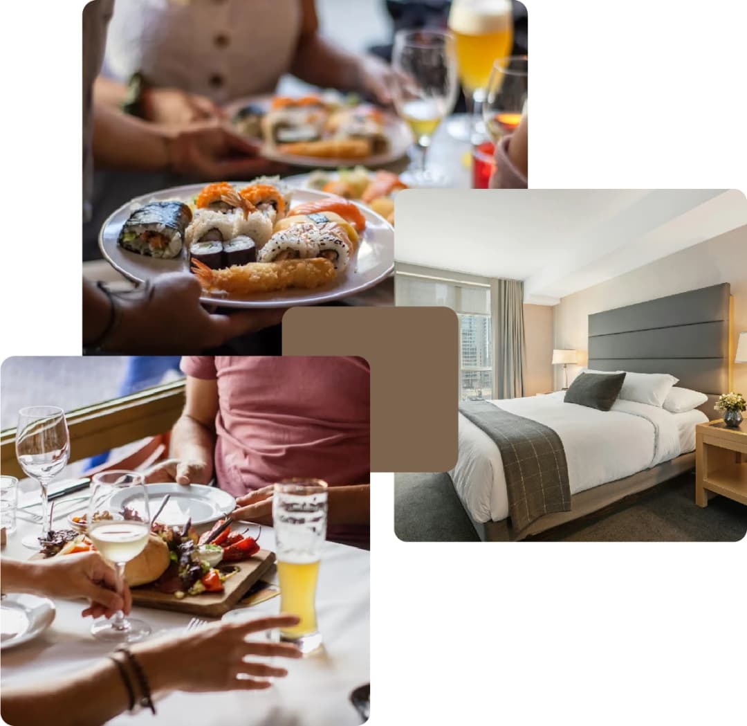 Dining scenes with gourmet meals served