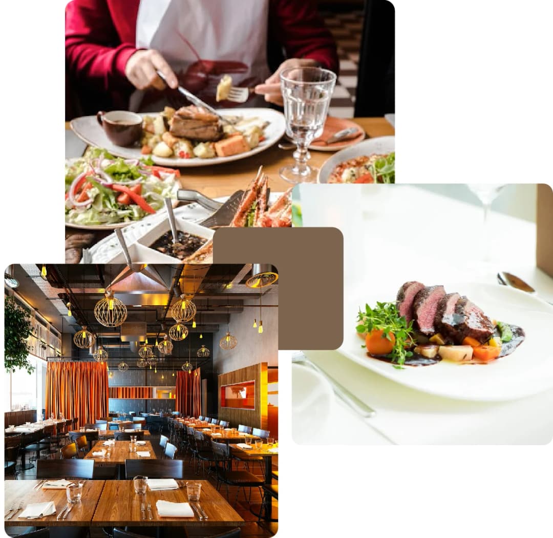 Gourmet dishes and elegant restaurant interior