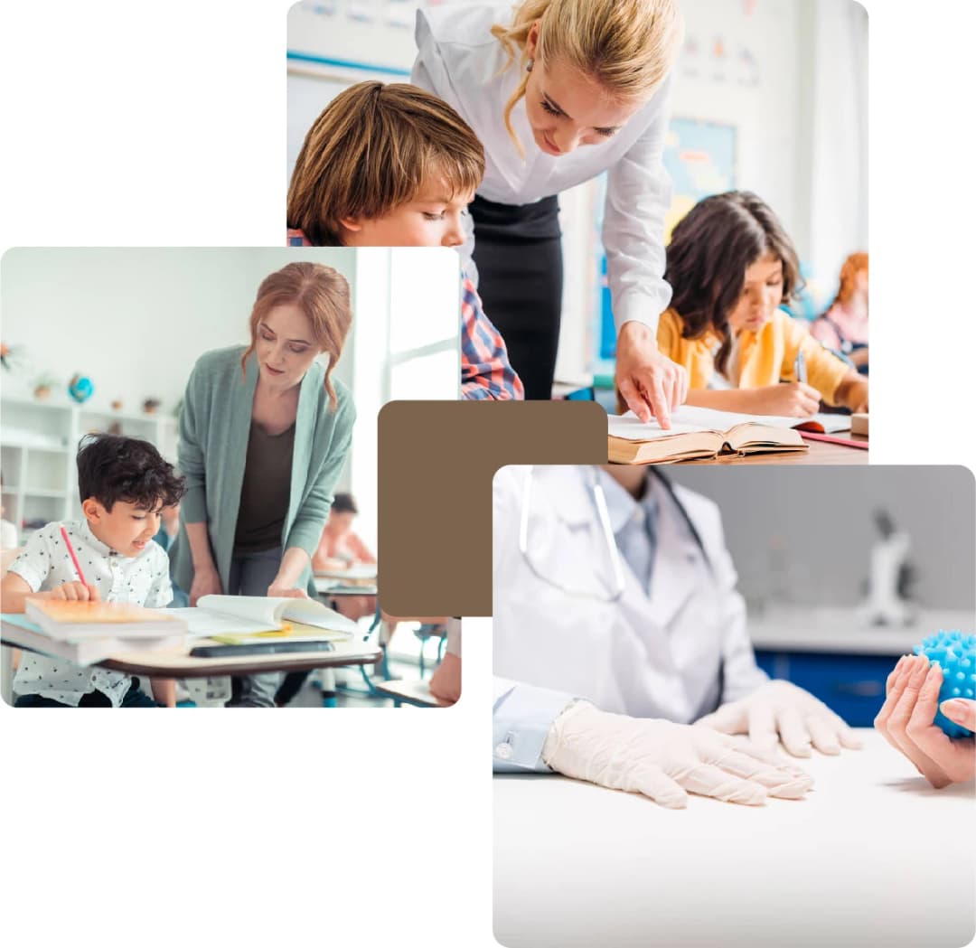 Teacher assisting students in classroom setting