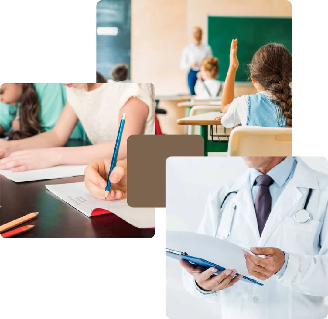 Classroom scene with a student raising hand