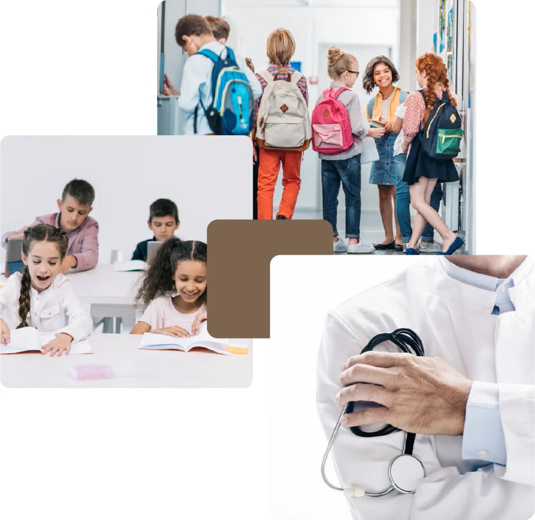 Happy children learning and a healthcare professional