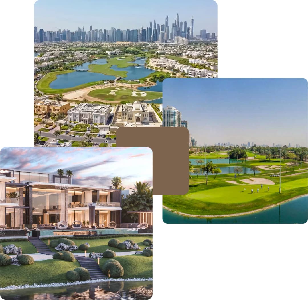 Modern mansions and lush golf greens with views