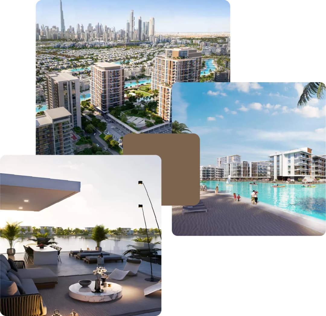 Beachfront apartments and sunset water deck view