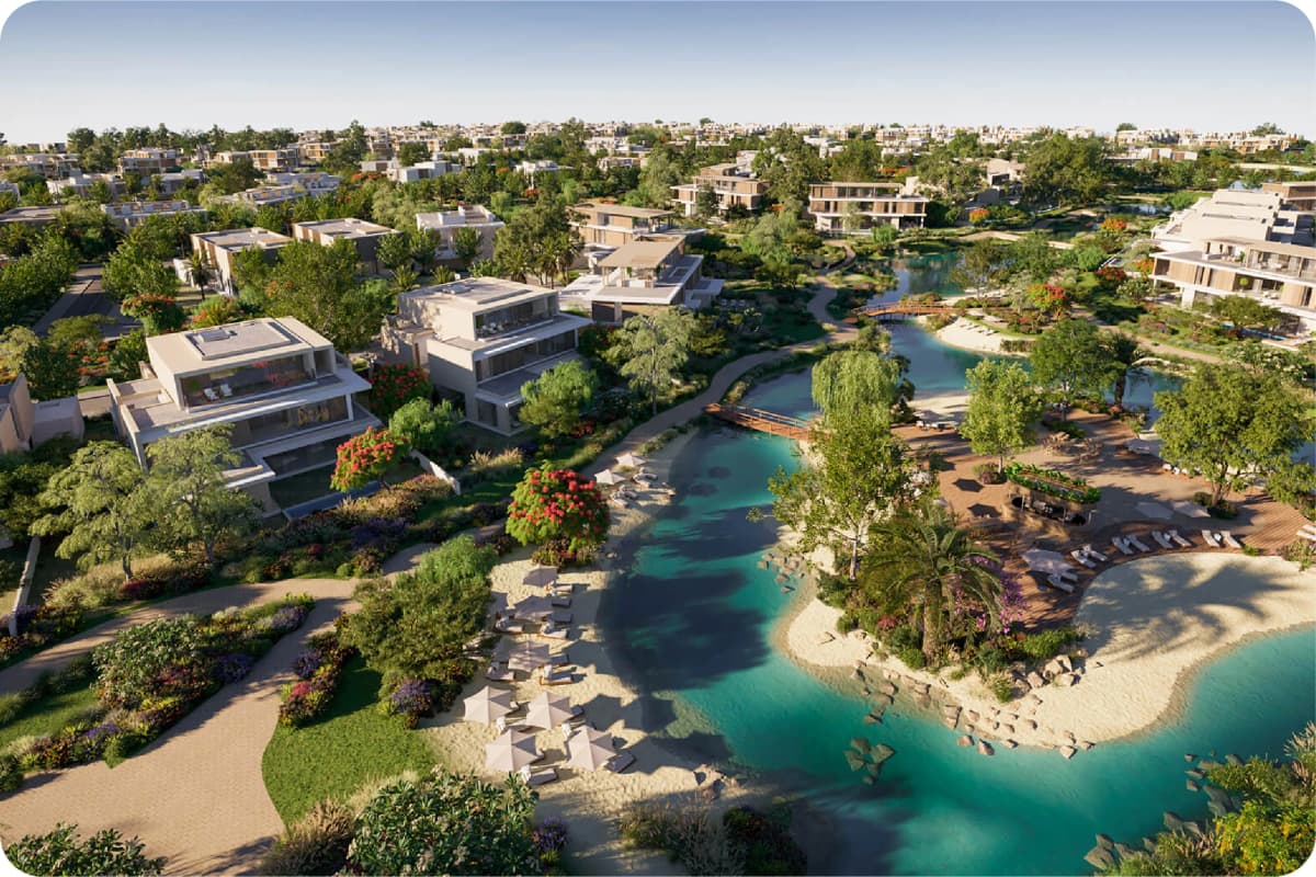 منازل فاخرة مع ممرات مائية هادئة ومساحات خضراء وارفة