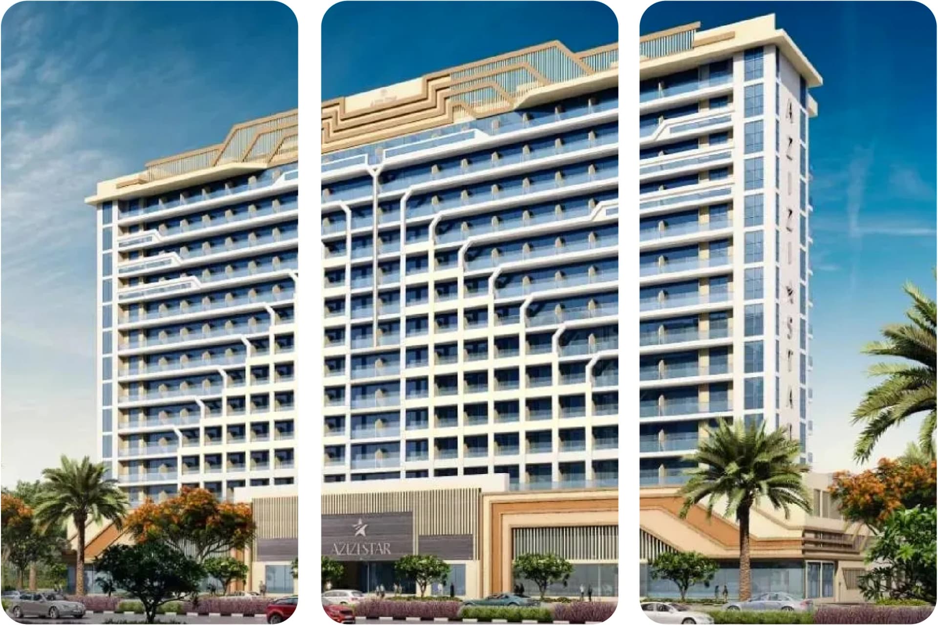 منظر خارجي لمبنى سكني أنيق ذو عمارة حديثة