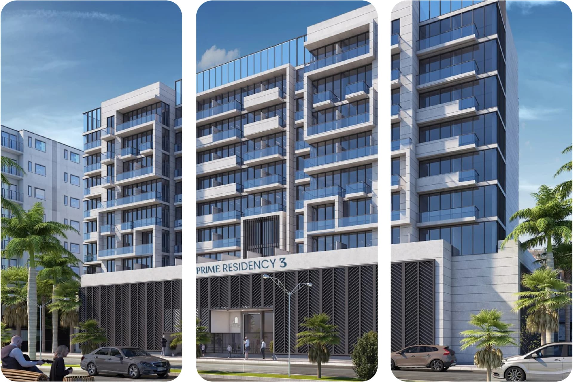 مبنى سكني حديث بشرفات منحنية وتصميم أنيق