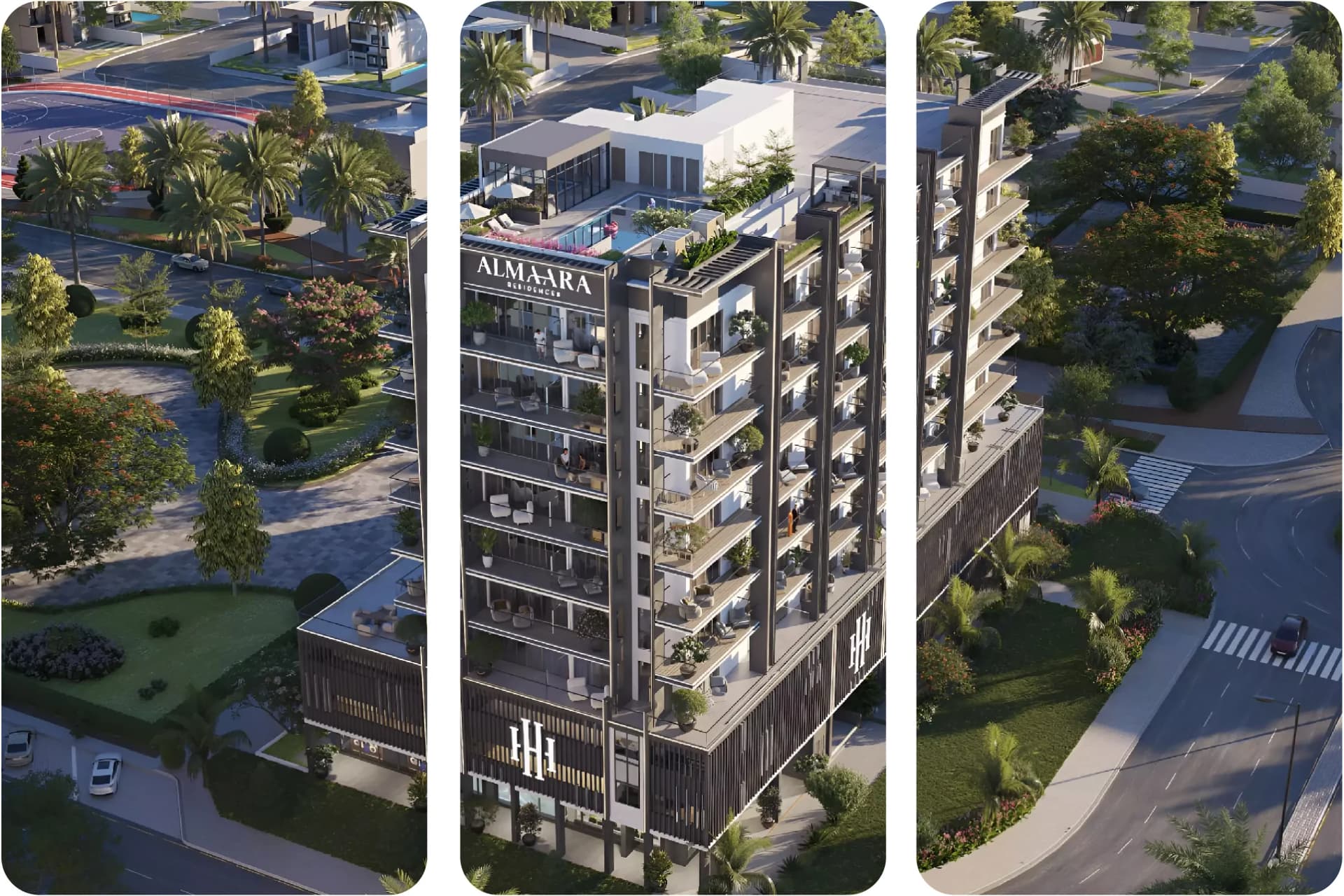 الواجهة الخارجية لمبنى سكني فاخر بتصميم منحني