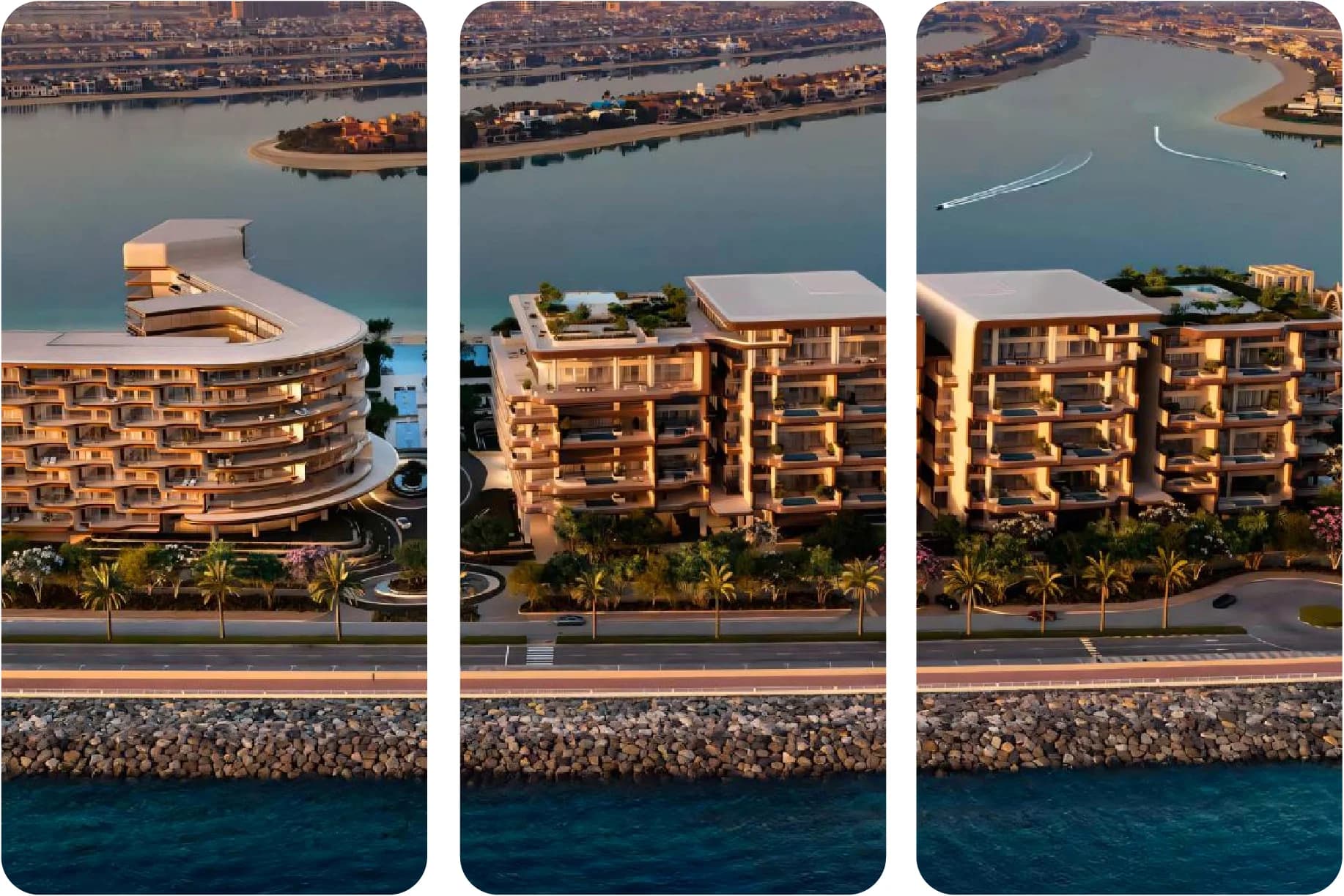 مبنى شقق على الواجهة البحرية مع مسابح وخضرة وارفة