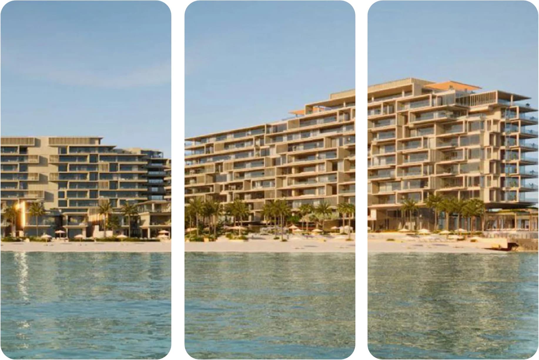 برج فاخر على الواجهة البحرية مع شرفات منحنية وأحواض سباحة