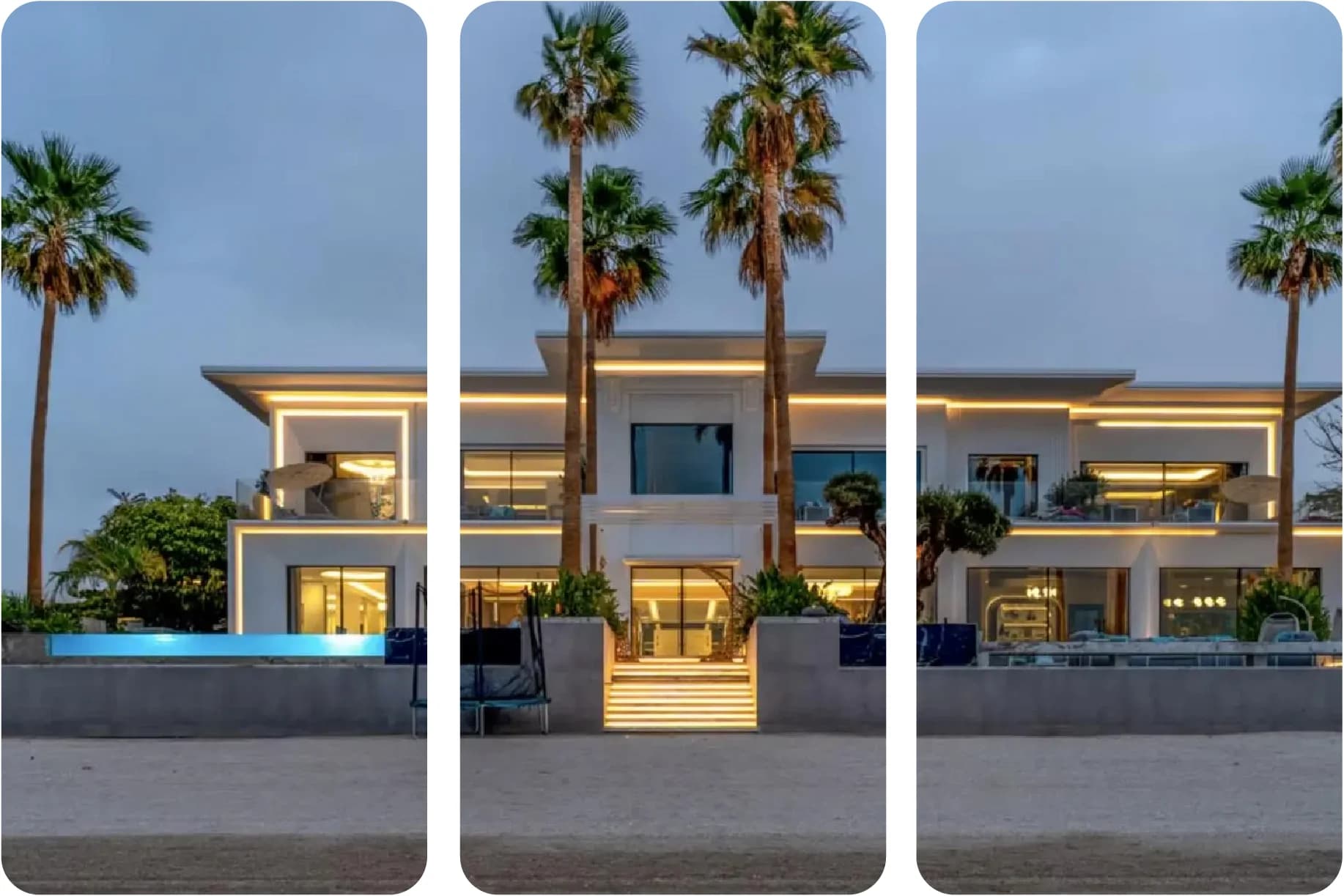 فيلا فاخرة على الشاطئ مع مسبح وشلال مائي