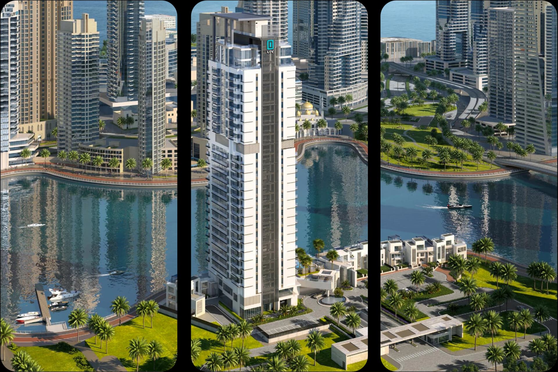 برج LIV ووترسايد بين ناطحات السحاب في مرسى دبي