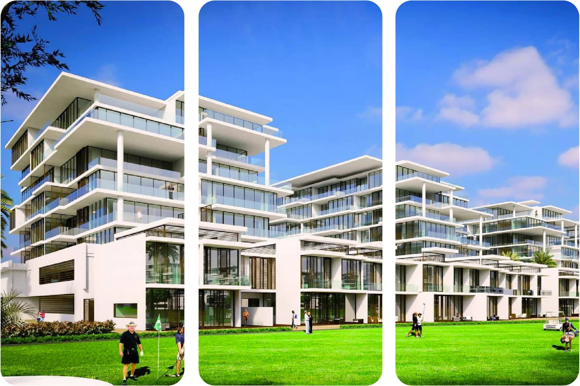 Modern high-rise towers by DAMAC with lush greenery and views