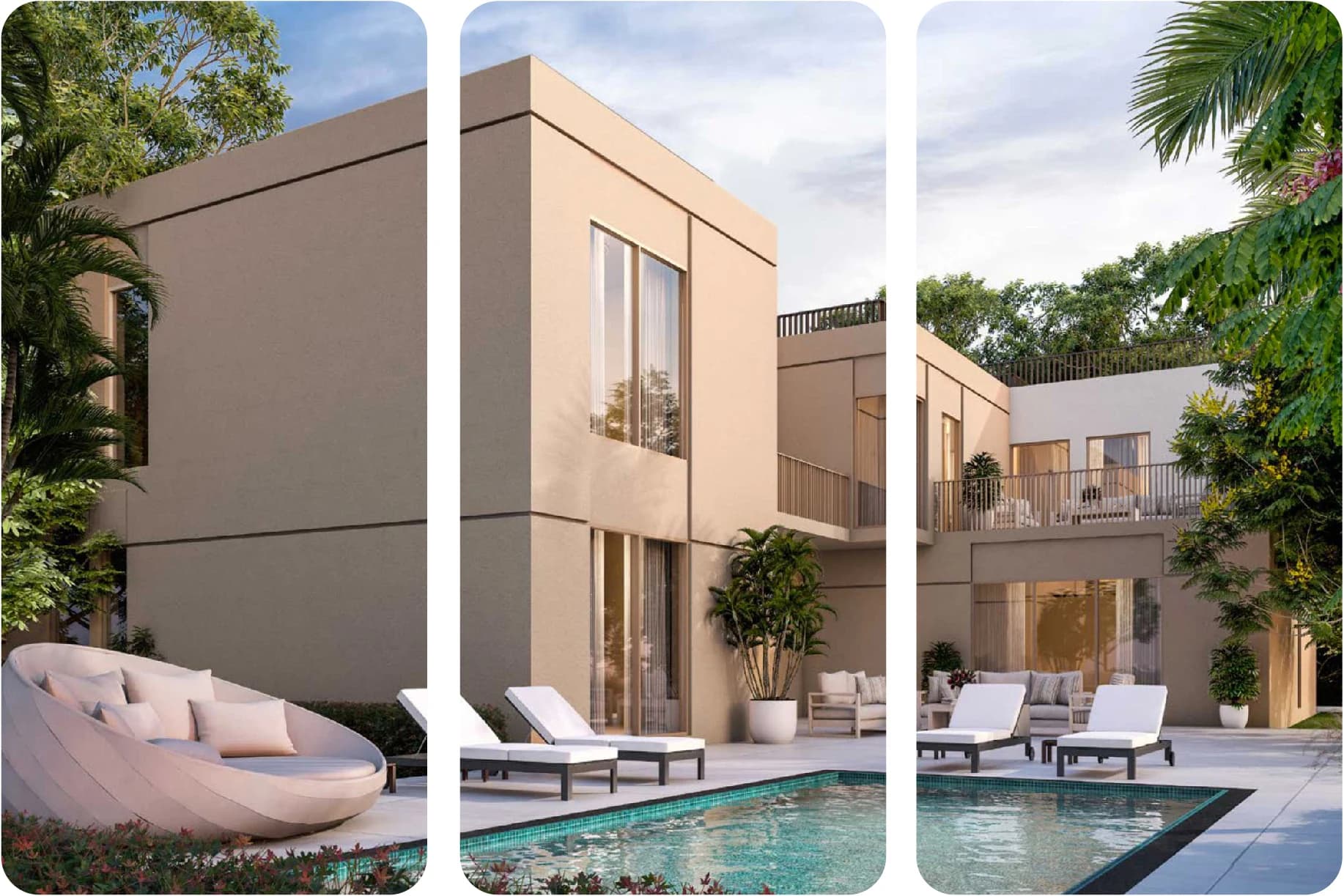 Modern luxury villa with sleek design and lush surroundings