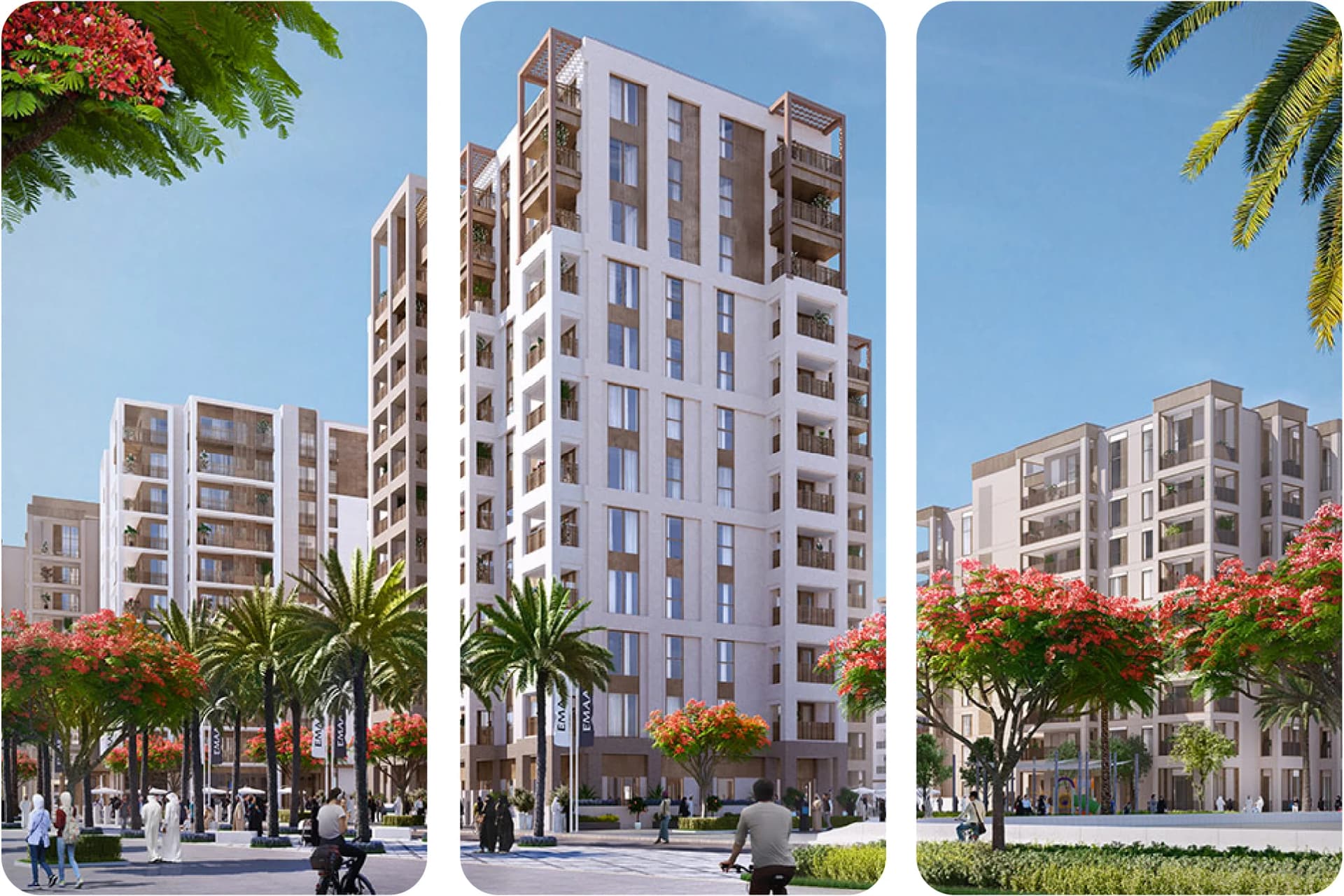 Modern residential buildings with palm trees