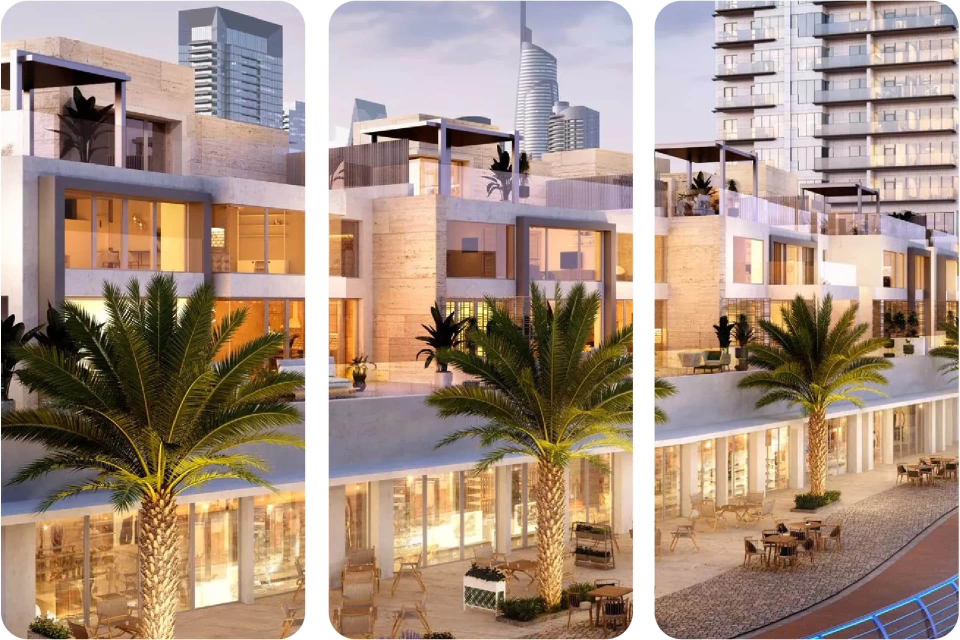 Emaar building complex at night with city lights glowing