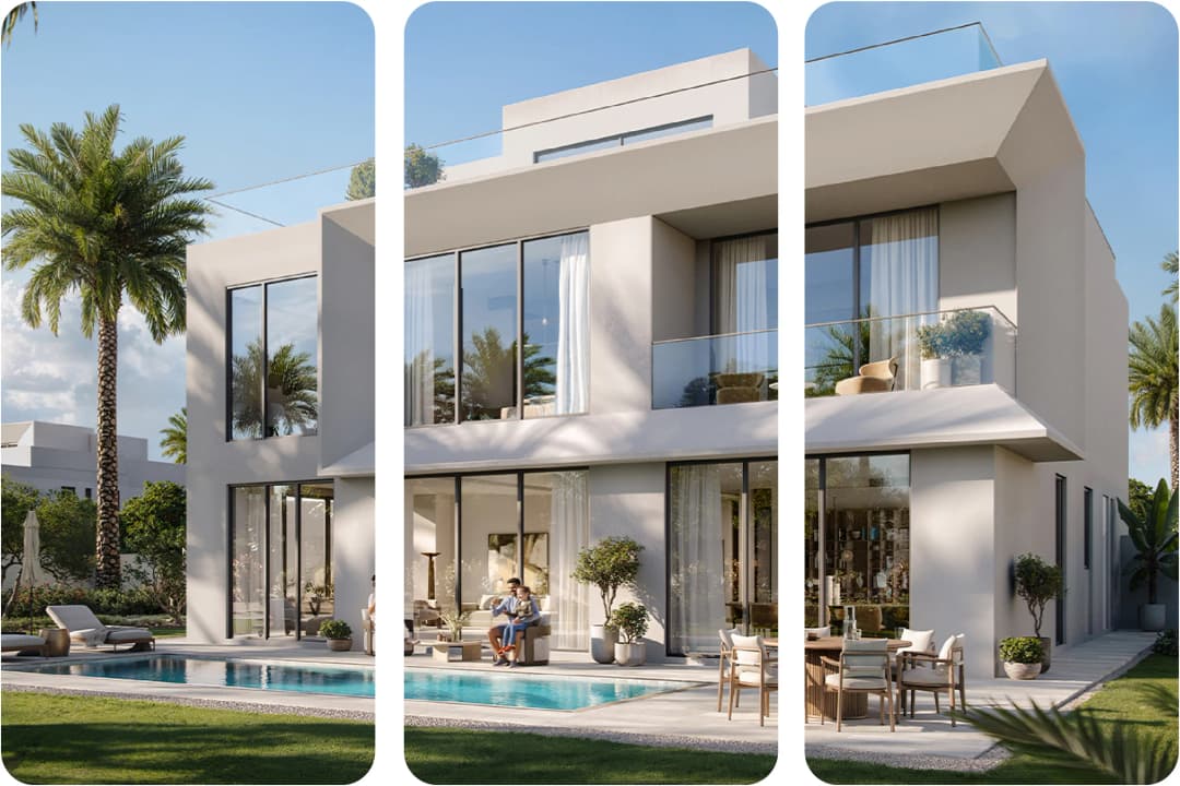 Luxury modern villa with private pool and garden view