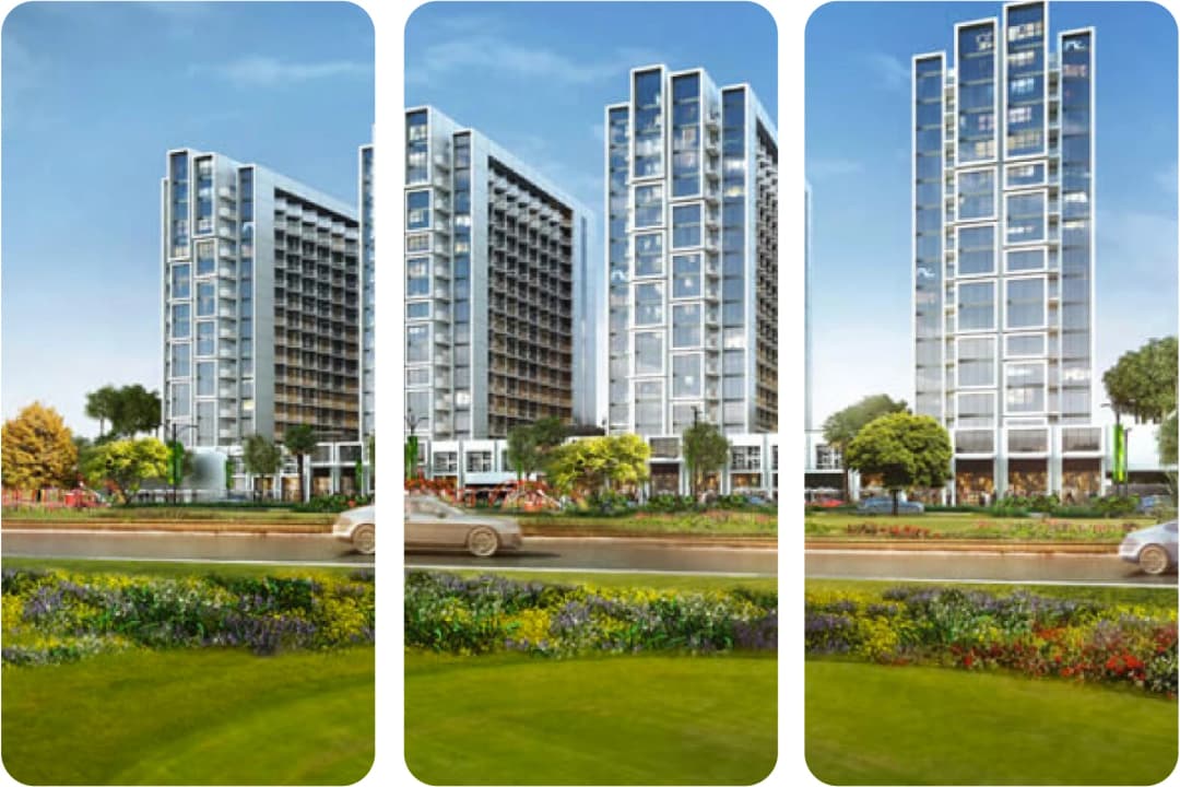 برج فاخر شاهق مع إضاءة LED وخلفية طبيعية خلابة