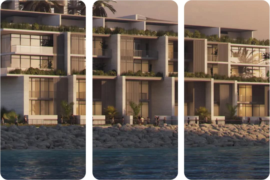 Stylish waterfront apartments with lush greenery and sea view