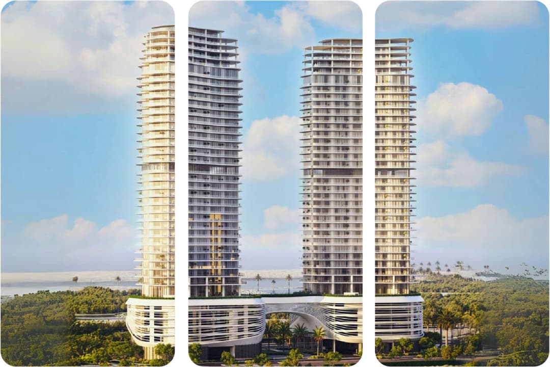 Luxury twin towers with modern architecture and ocean view