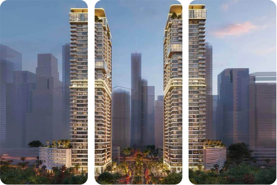 Dubai skyline with modern buildings at sunset