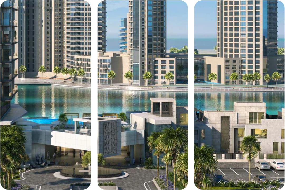 أفق مرسى دبي مع اليخوت تحت سماء زرقاء