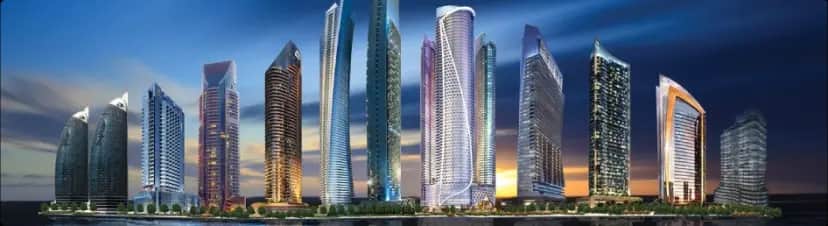 أفق ناطحات السحاب المستقبلية لشركة داماك العقارية عند الغسق