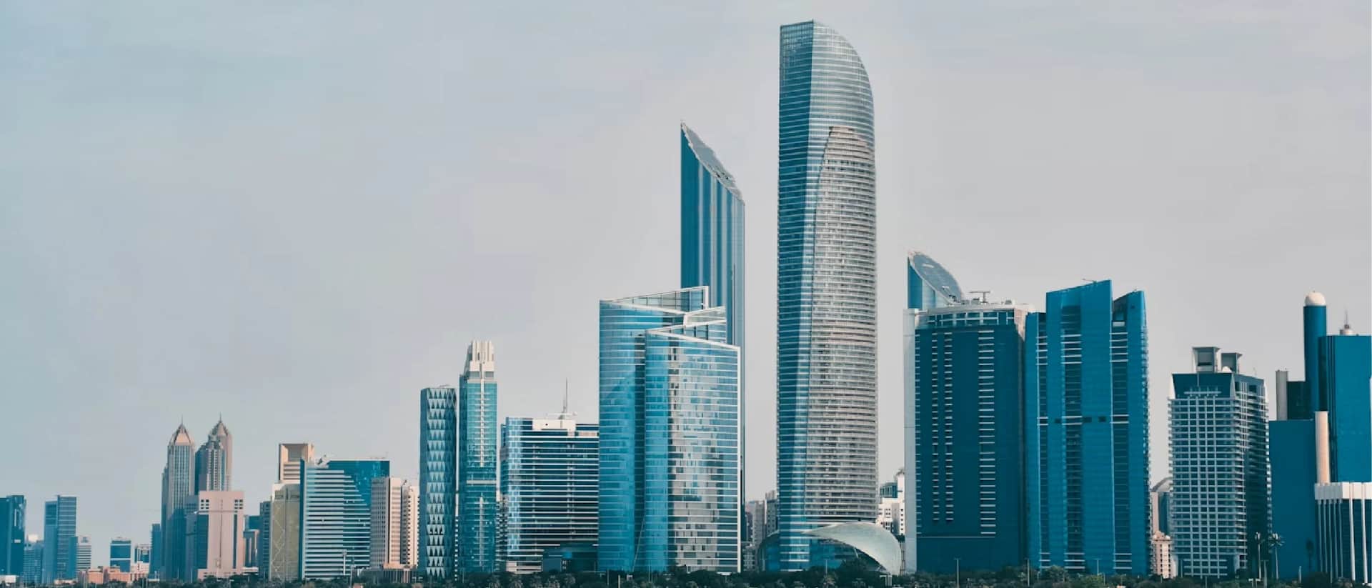 Dubai skyline with modern skyscrapers and glass buildings