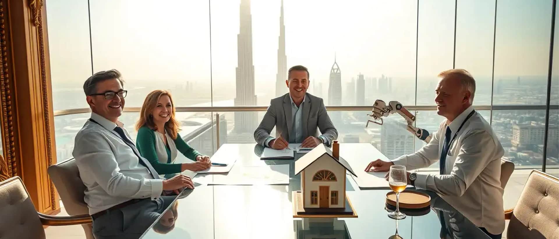 Business team meeting with Dubai skyline background
