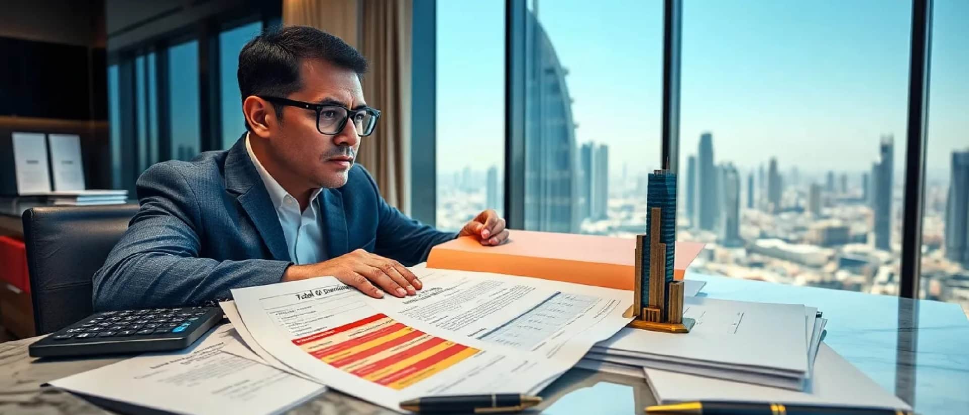 Businessman reviewing real estate documents