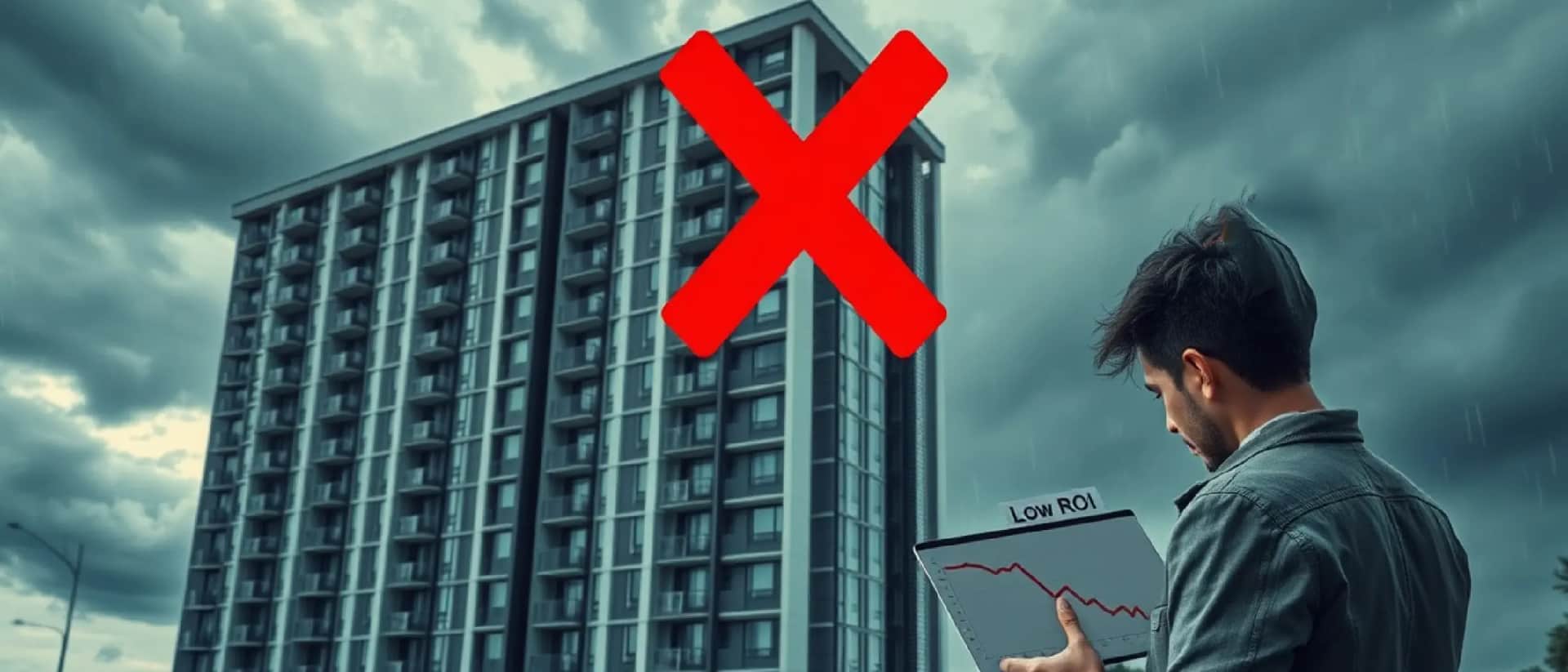 Low ROI real estate investment with red cross sign