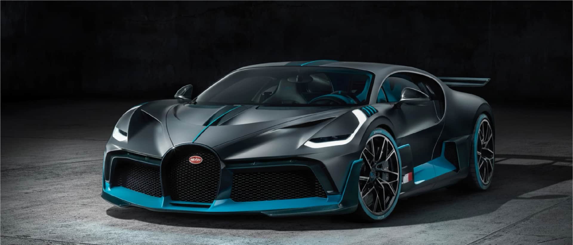 Bugatti Divo in black with blue accents, sleek look