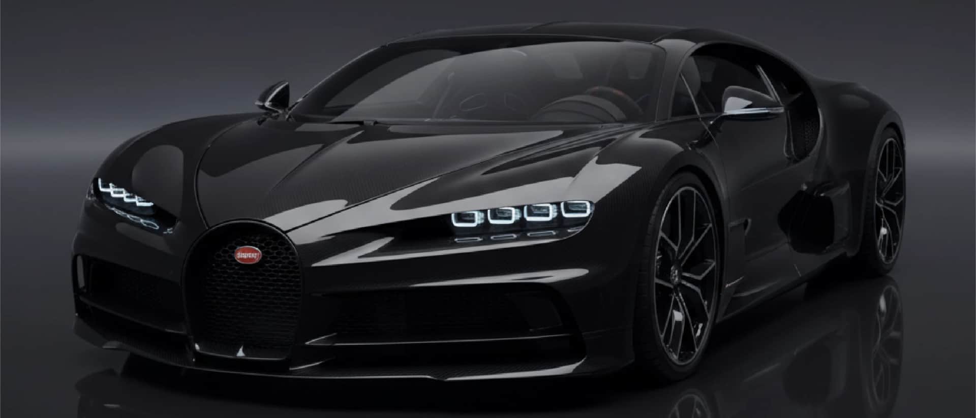 Bugatti Chiron in black, striking front design