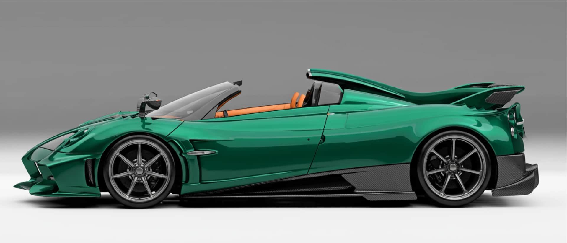 Pagani Huayra Roadster in green, sporty side view