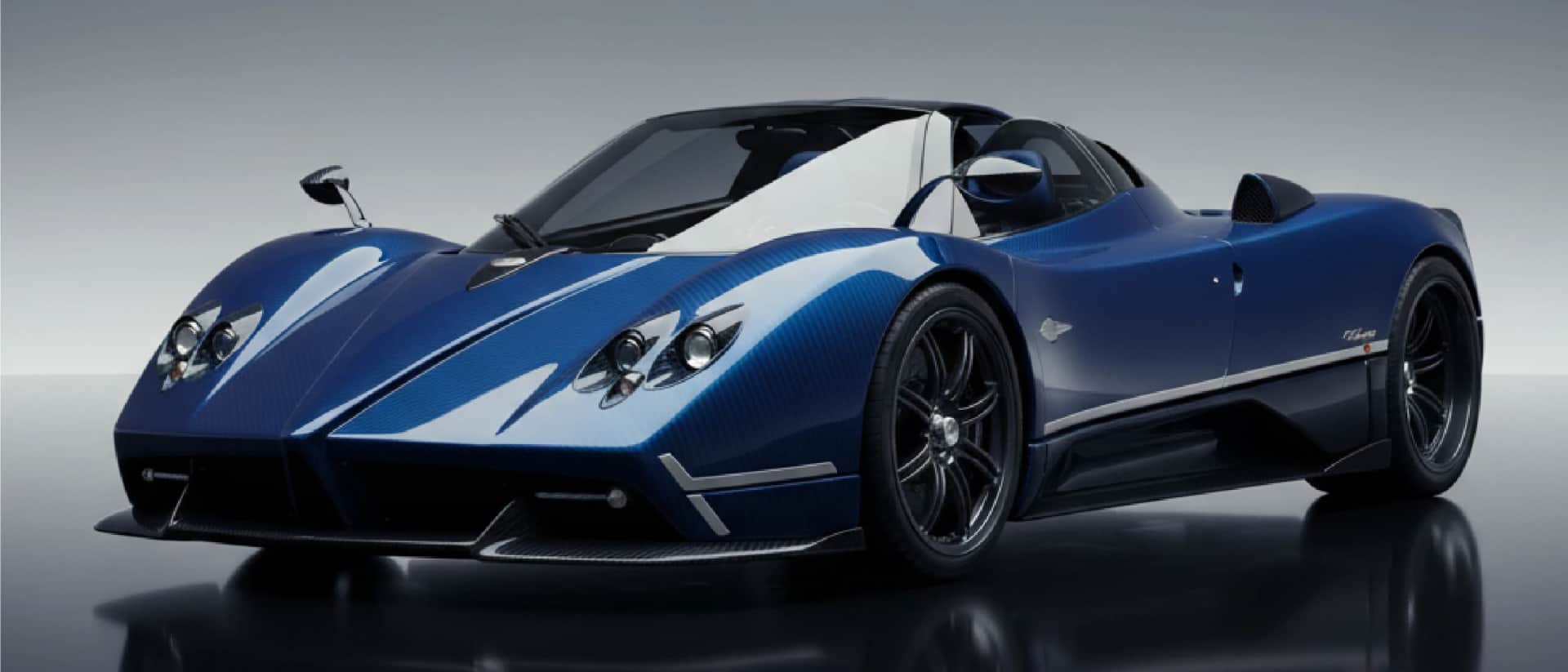 Pagani Huayra Roadster in blue, side view, modern design