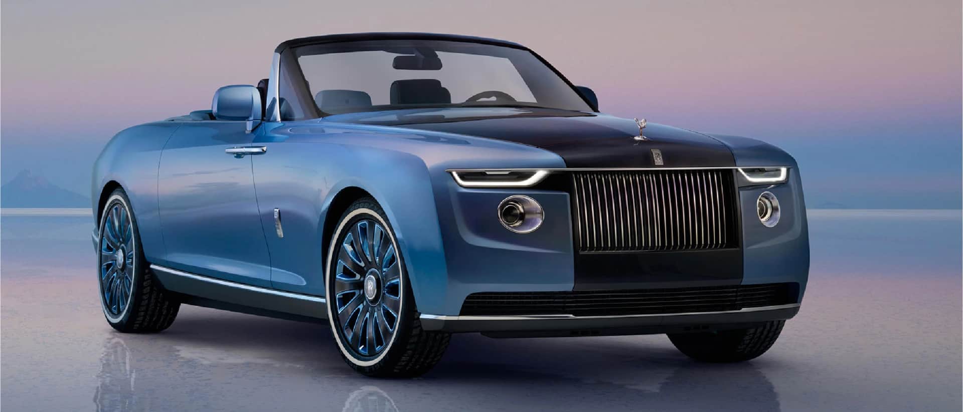 Rolls Royce Boat Tail in blue, sleek front design