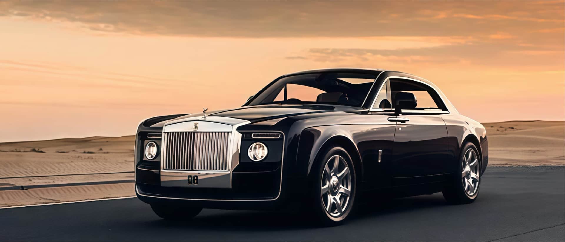 Rolls Royce Wraith in black, desert background, luxury