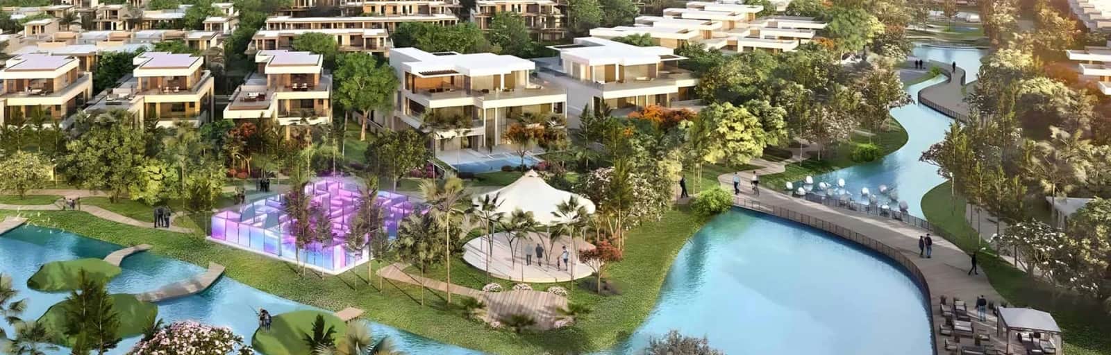Aerial view of a planned community with modern homes