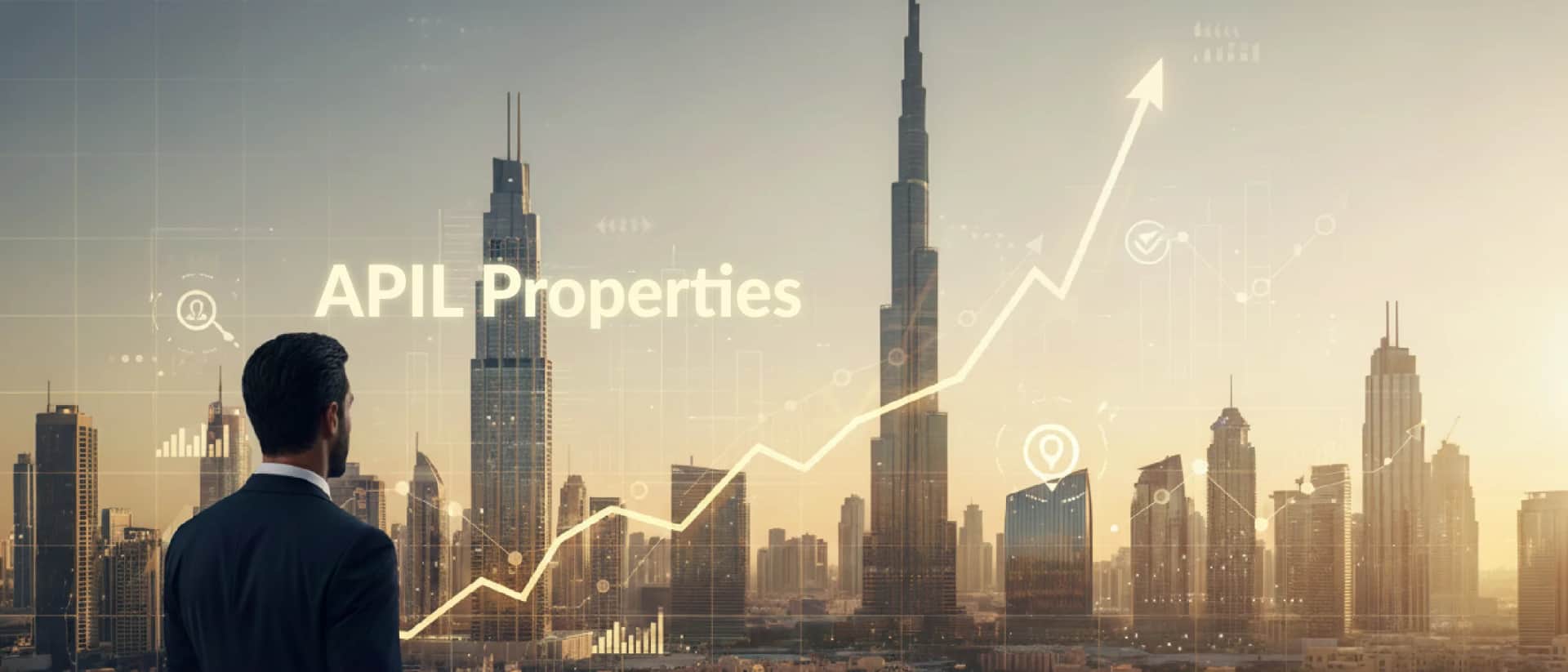 Businessman viewing Dubai skyline growth chart