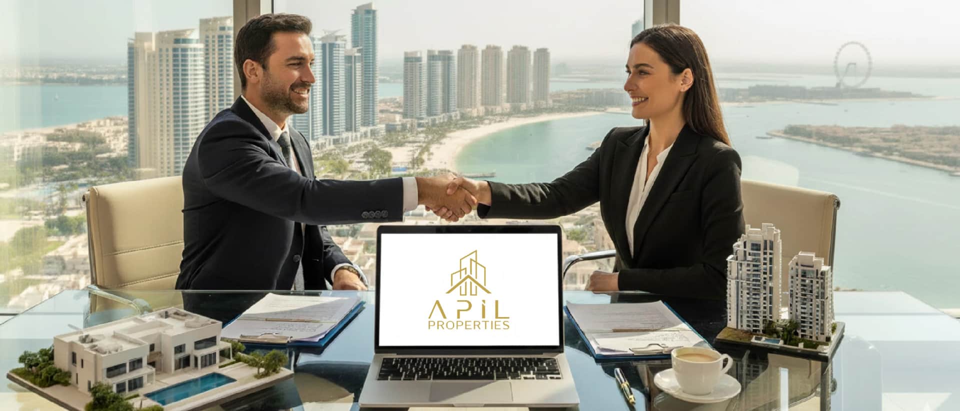 Real estate agents handshake at APIL Properties Dubai