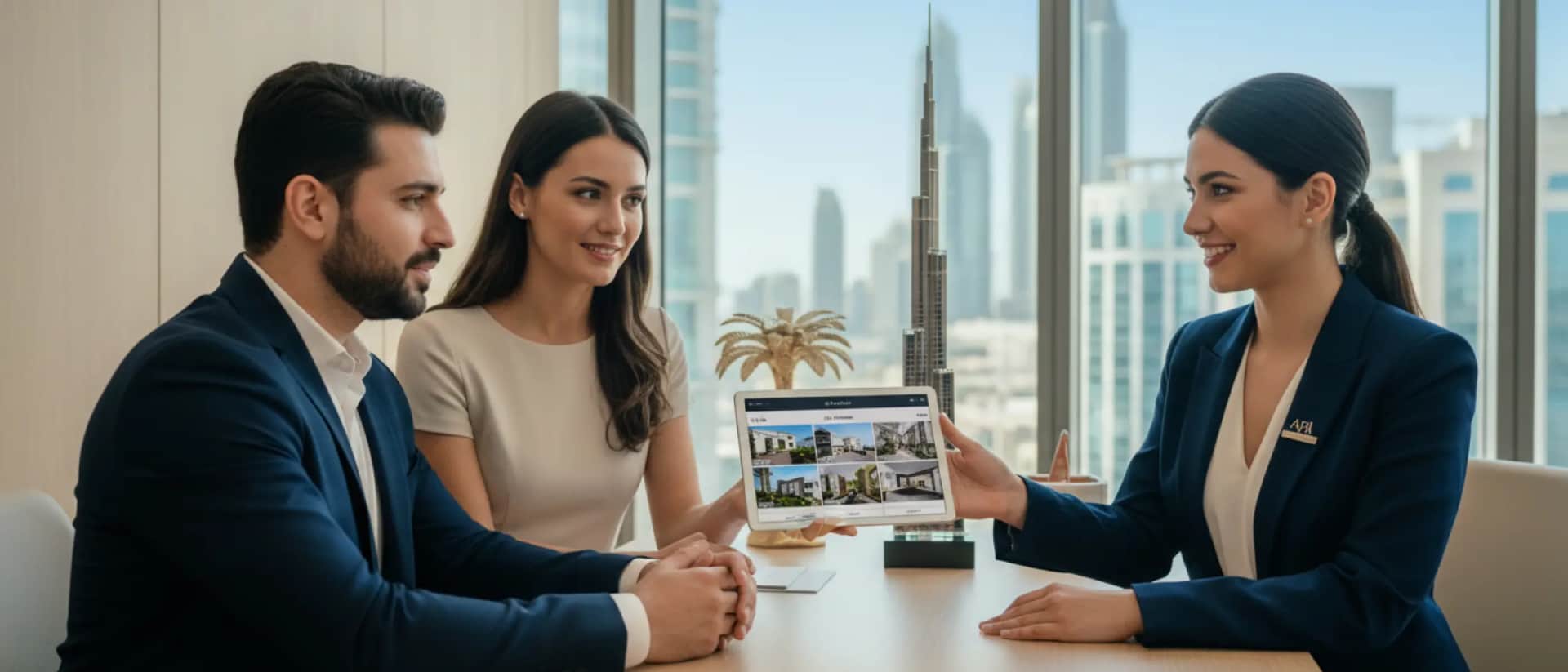 Agent showing Dubai property options to clients