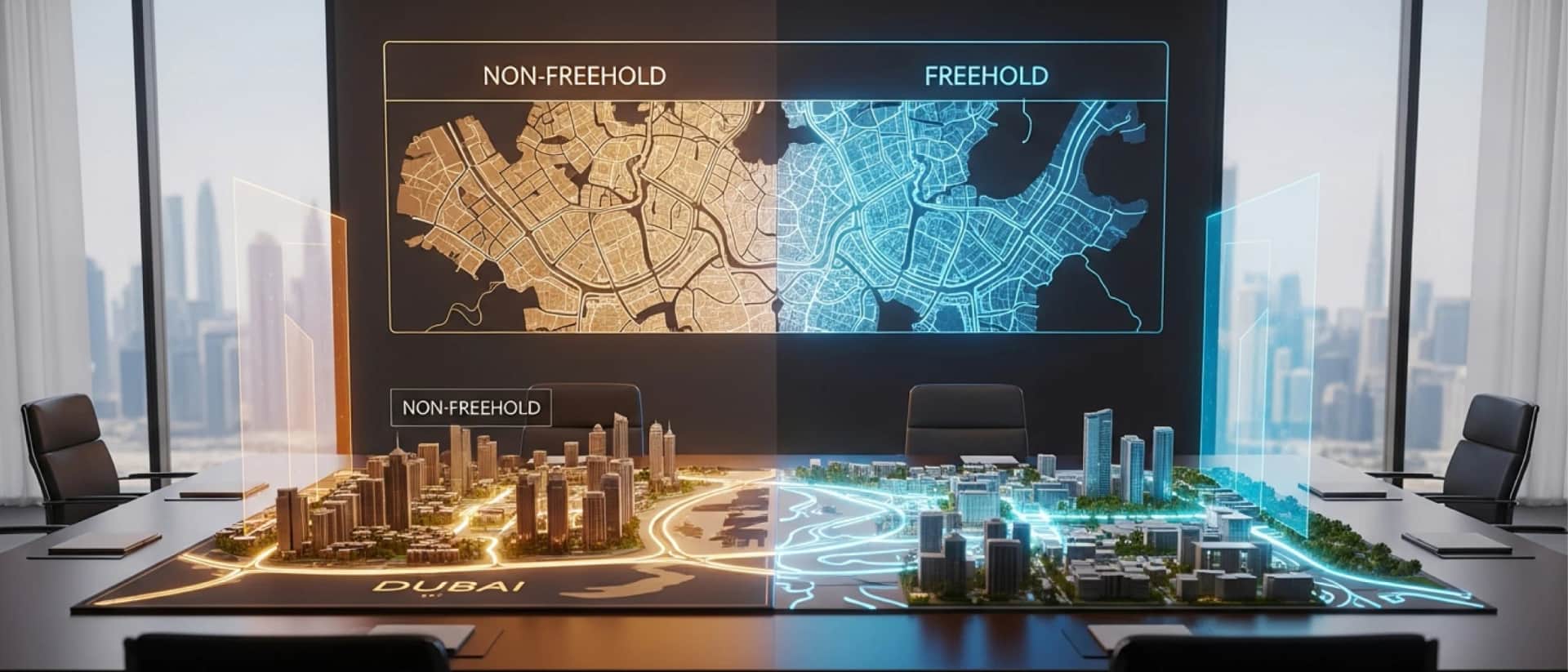 Dubai freehold vs non-freehold property area map