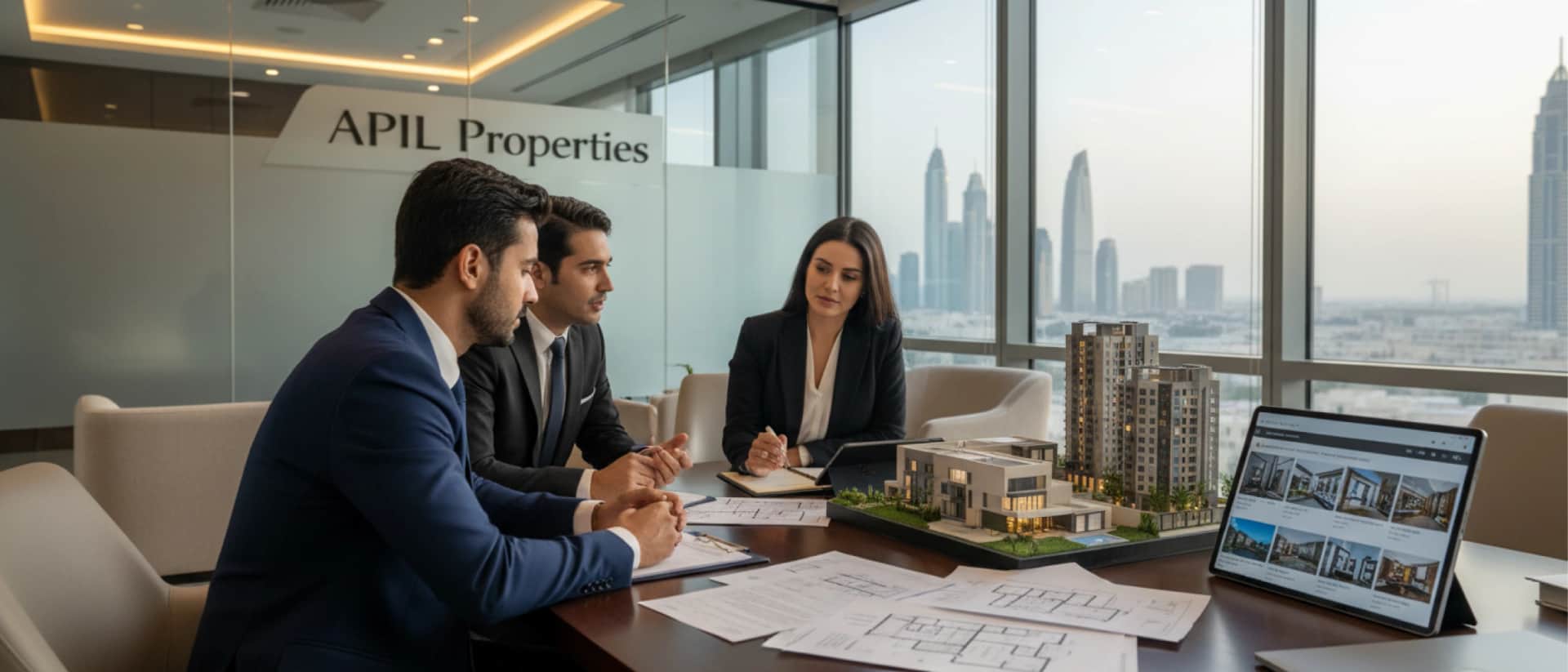 APIL Properties team discussing Dubai real estate