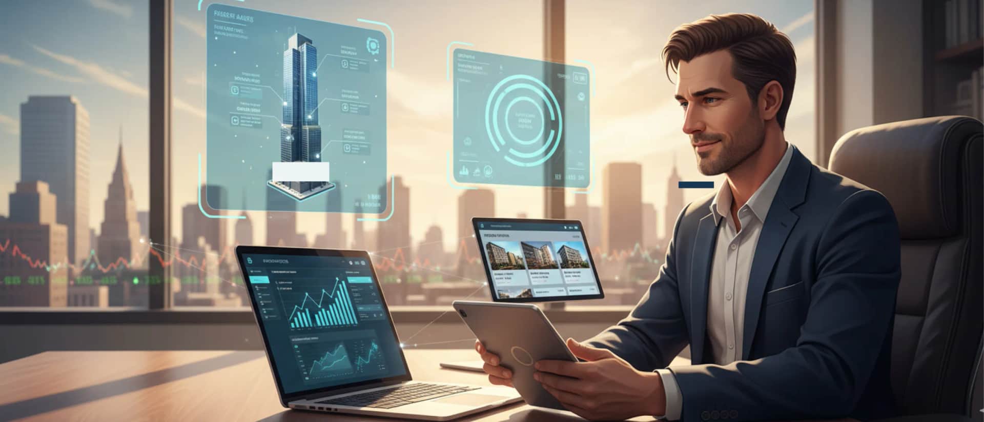 Real estate professional analyzing digital property data