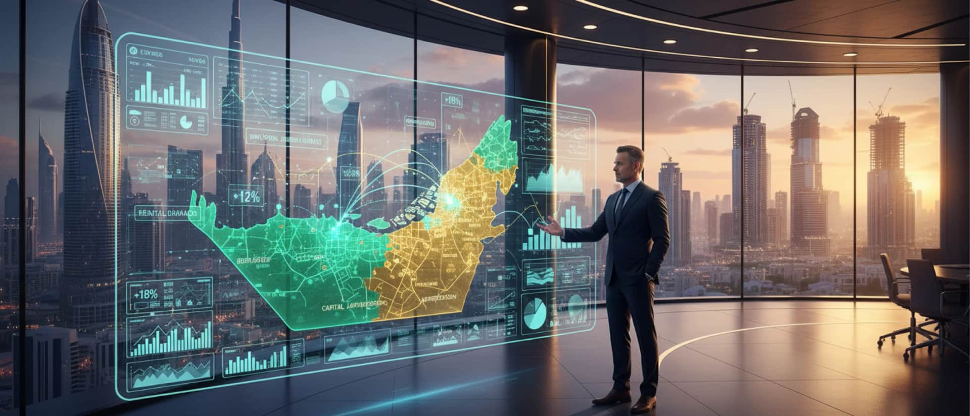 Dubai real estate analytics dashboard in office