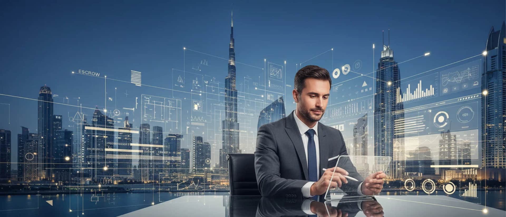Businessman analyzing Dubai property market data
