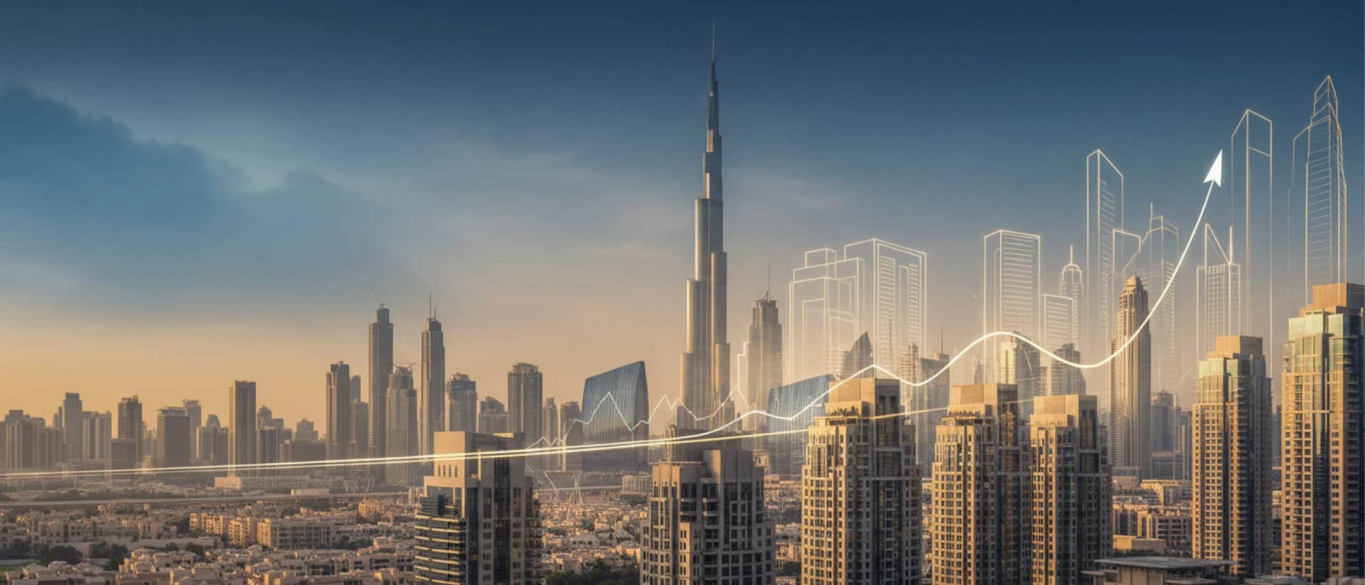 أفق دبي مع مخطط نمو واتجاه تصاعدي
